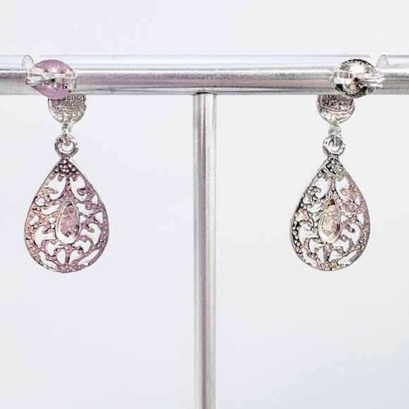 VTG Sterling Silver 925 Filigree Scroll Design Dangle Earrings Size 1" Length - Picture 4 of 8